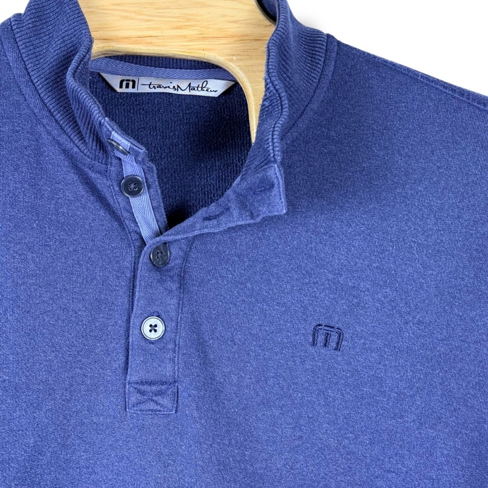 TravisMathew Fleece Pullover Mens XXL Blue Heather Quarter Button Golf Layer